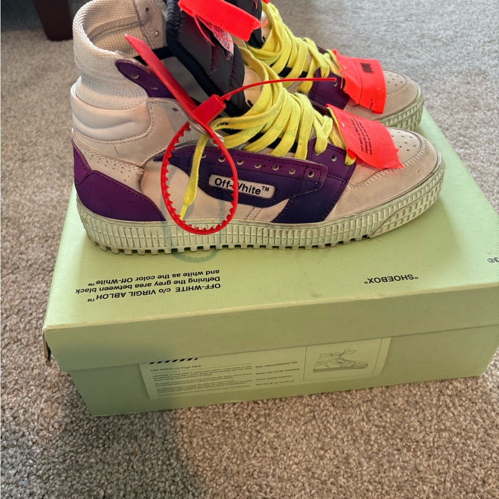 Off-White Purple and Yellow High-Top Sneakers
